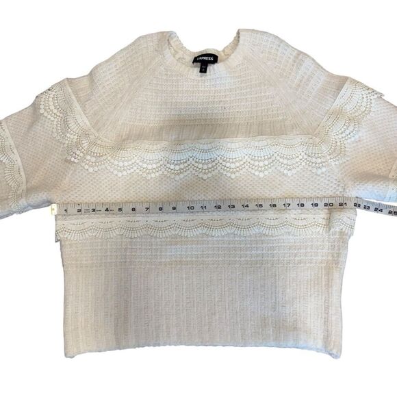 EXPRESS Tiered Lace Ribbed Wool Blend Sweater Pullover - Picture 13 of 13